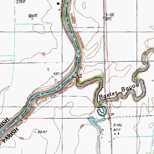 Topographic Map of Baxter Bayou, LA