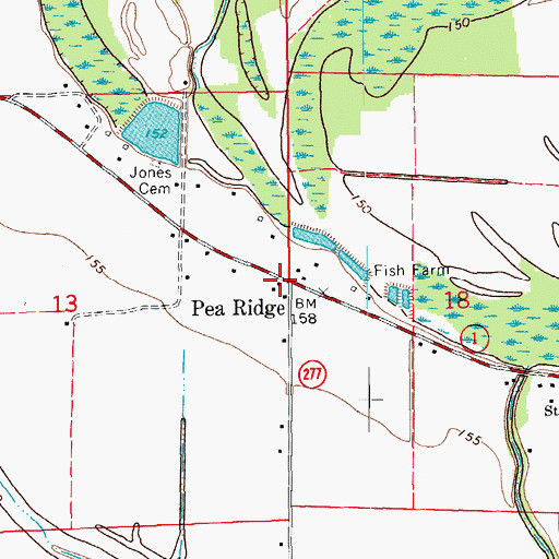 Topographic Map of Pea Ridge, AR