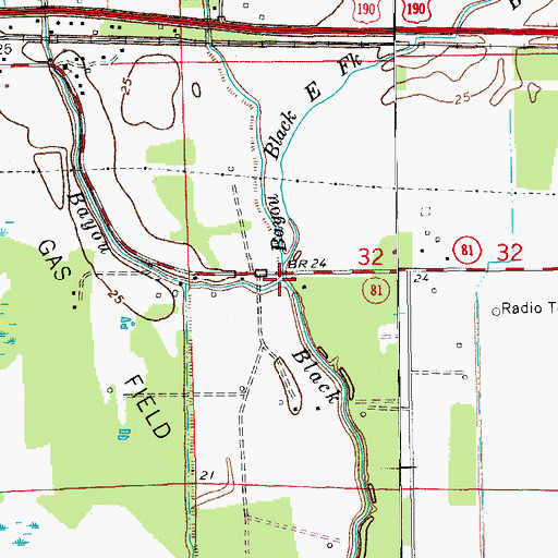 Topographic Map of Bayou Black East Fork, LA