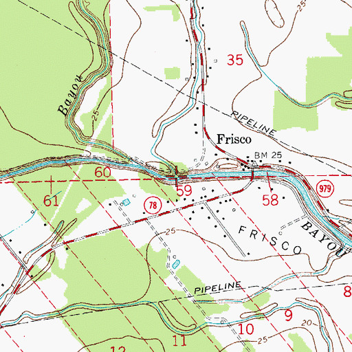 Topographic Map of Bayou Blue, LA