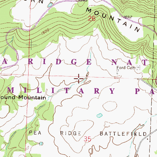 Topographic Map of Pea Ridge National Military Park, AR