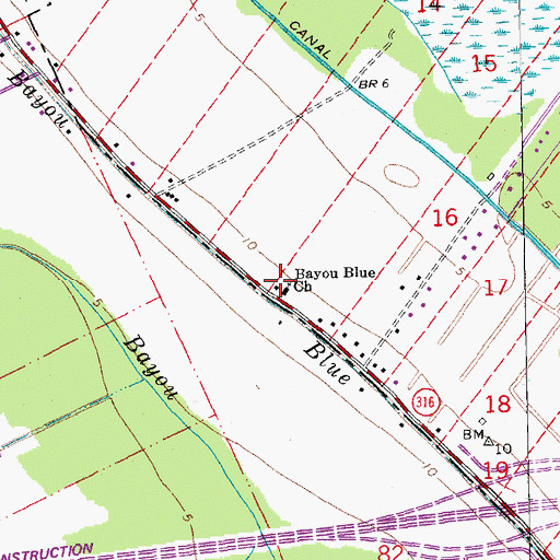 Topographic Map of Bayou Blue Church, LA