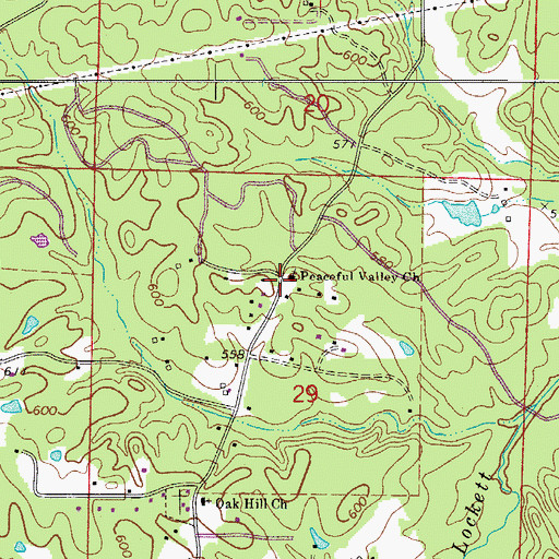 Topographic Map of Peaceful Valley Church, AR