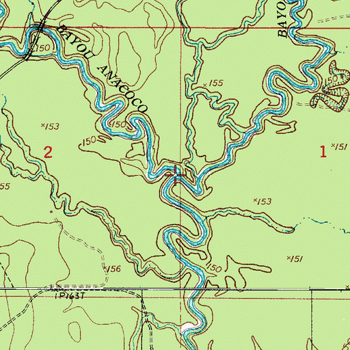 Topographic Map of Bayou Castor, LA