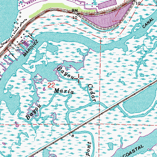 Topographic Map of Bayou Cedar, LA