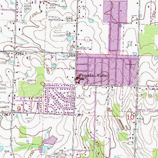 Topographic Map of Peaceful Valley Church, AR