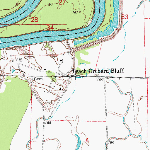 Topographic Map of Peach Orchard Bluff, AR