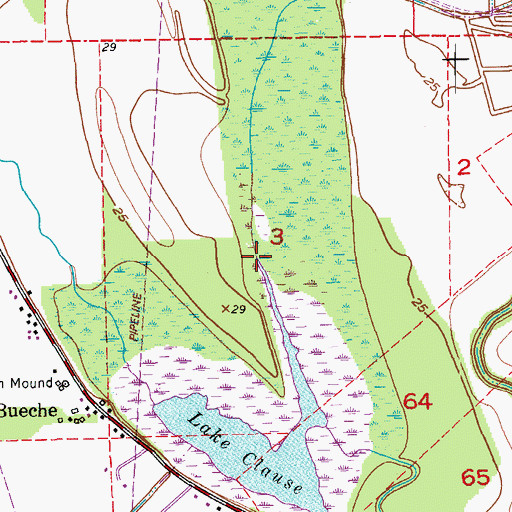 Topographic Map of Bayou Clause, LA