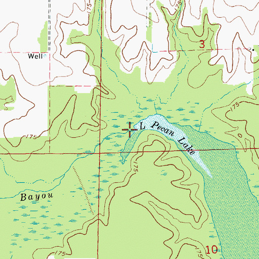 Topographic Map of Pecan Bayou, AR