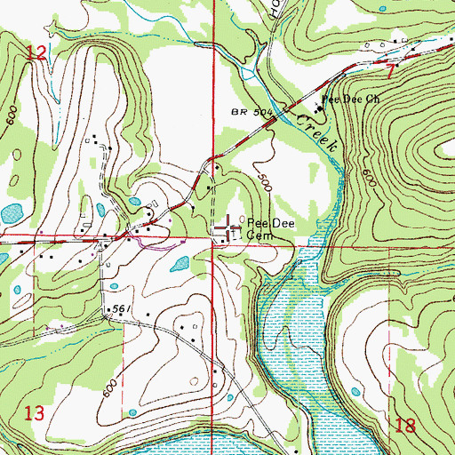 Topographic Map of Pee Dee Cemetery, AR