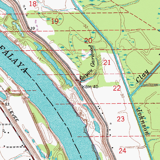 Topographic Map of Bayou Garwood, LA