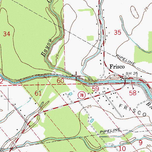 Topographic Map of Bayou George, LA