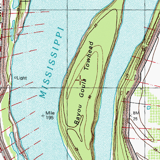 Topographic Map of Bayou Goula Towhead, LA