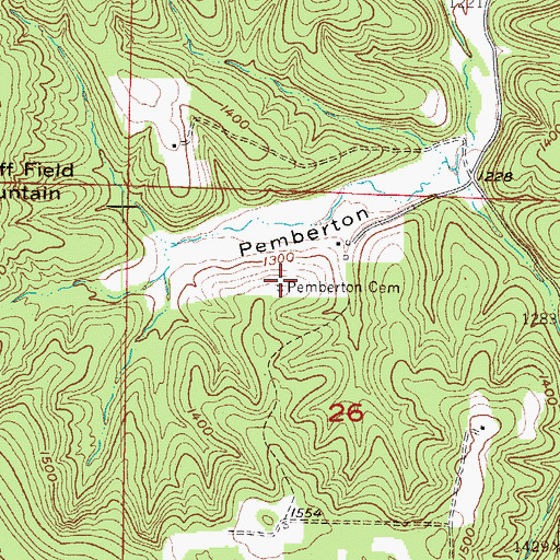 Topographic Map of Pemberton Cemetery, AR