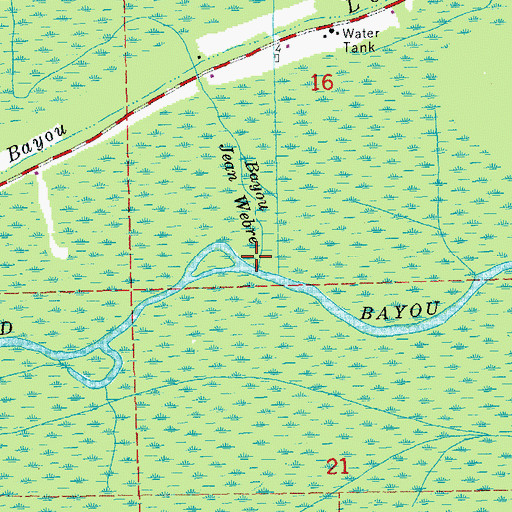 Topographic Map of Bayou Jean Webre, LA