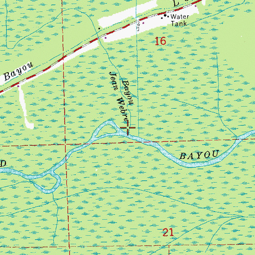 Topographic Map of Bayou Jean Webre, LA