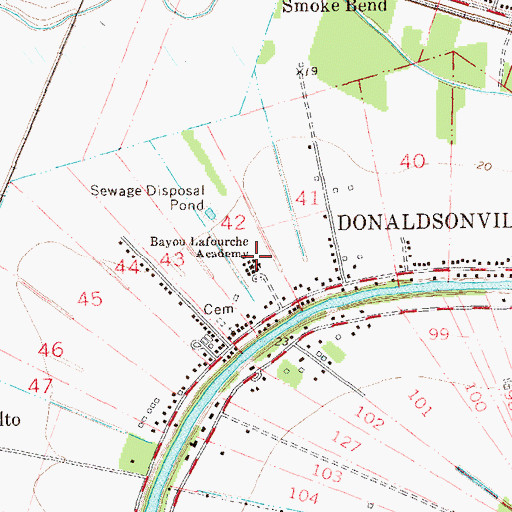 Topographic Map of Bayou LaFourche Academy, LA