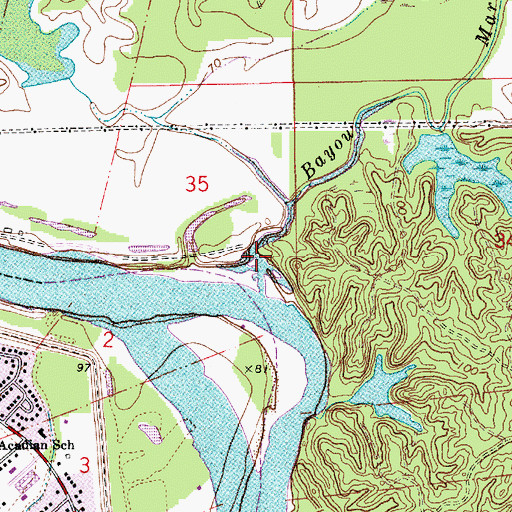 Topographic Map of Bayou Maria, LA