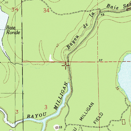 Topographic Map of Bayou Milligan, LA