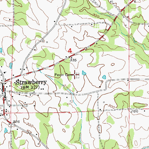 Topographic Map of Penn Cemetery, AR