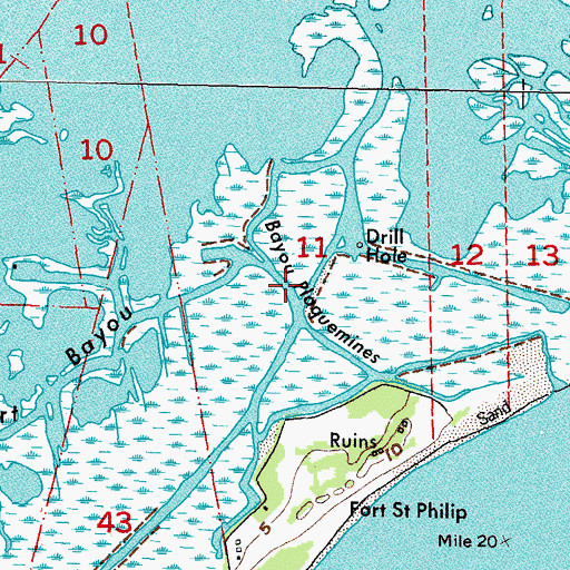 Topographic Map of Bayou Plaquemines, LA