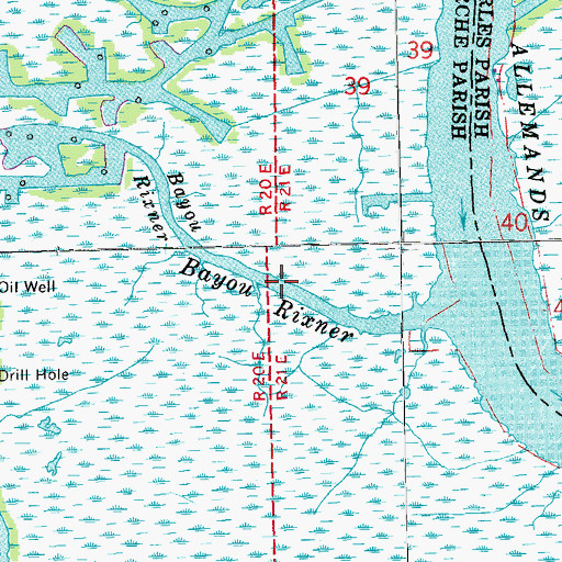Topographic Map of Bayou Rixner, LA