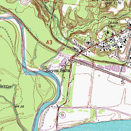 Topographic Map of Bayou Sara, LA