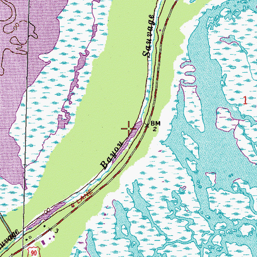 Topographic Map of Bayou Sauvage, LA