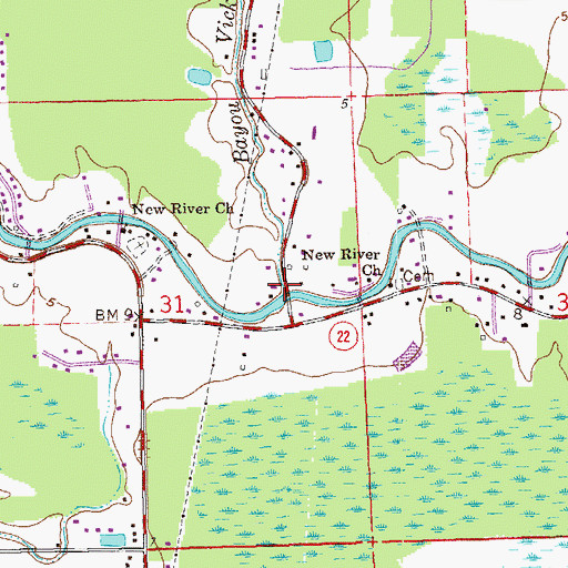 Topographic Map of Bayou Vicknair, LA