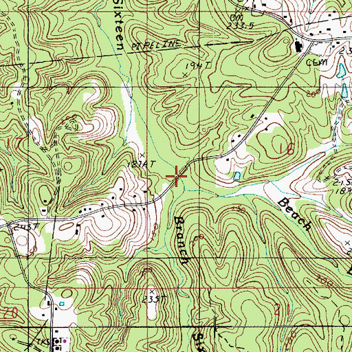 Topographic Map of Beach Branch, LA