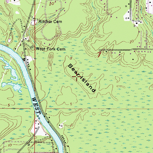Topographic Map of Bear Island, LA