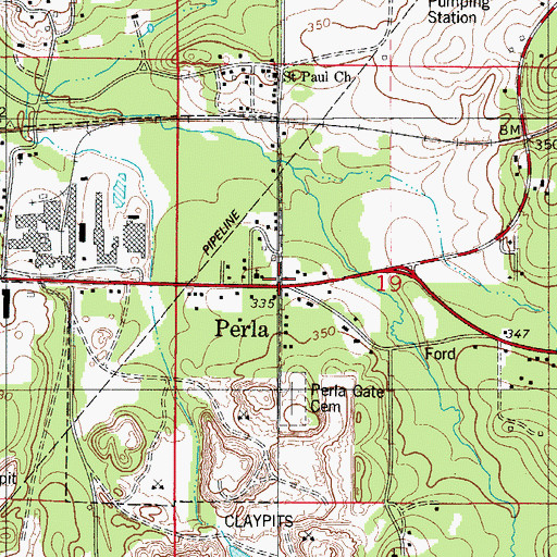 Topographic Map of Perla, AR