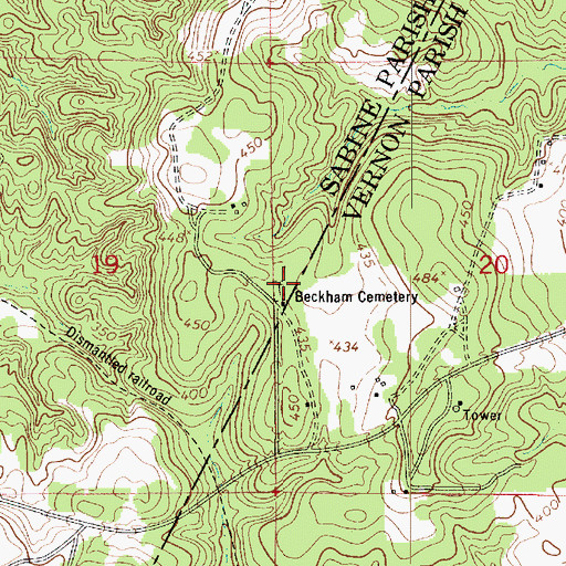 Topographic Map of Beckham Cemetery, LA