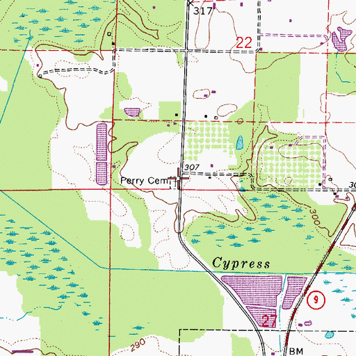 Topographic Map of Perry Cemetery, AR