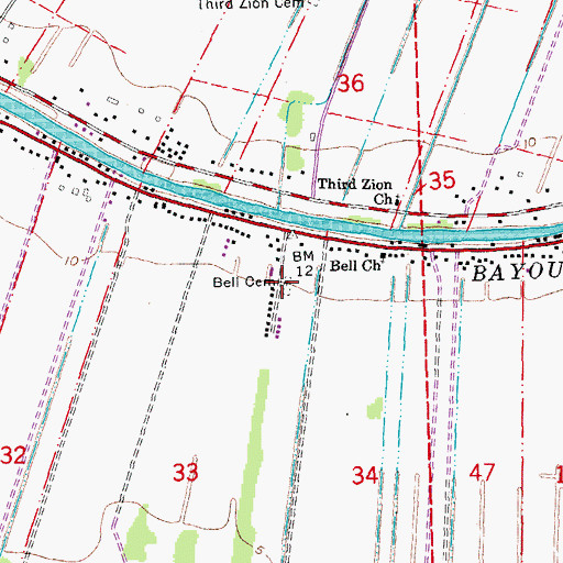 Topographic Map of Bell Baptist Church Cemetery, LA