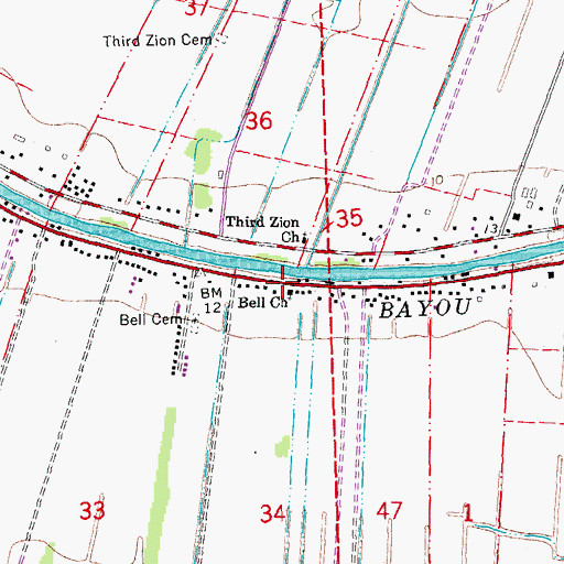 Topographic Map of Bell Church, LA