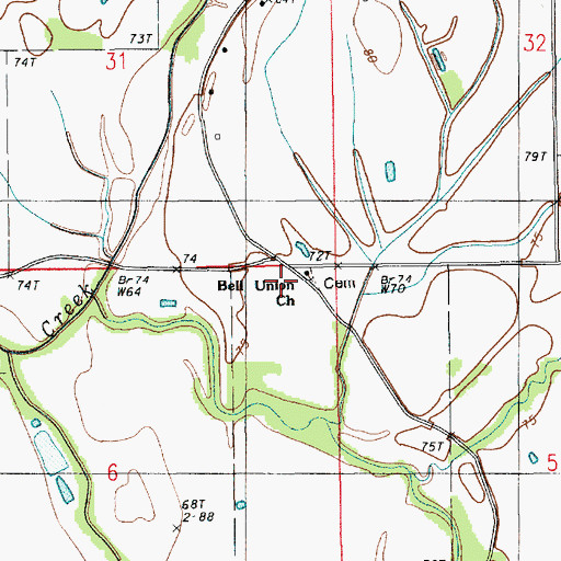 Topographic Map of Bell Union Church, LA