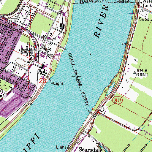 Topographic Map of Belle Chasse Ferry, LA