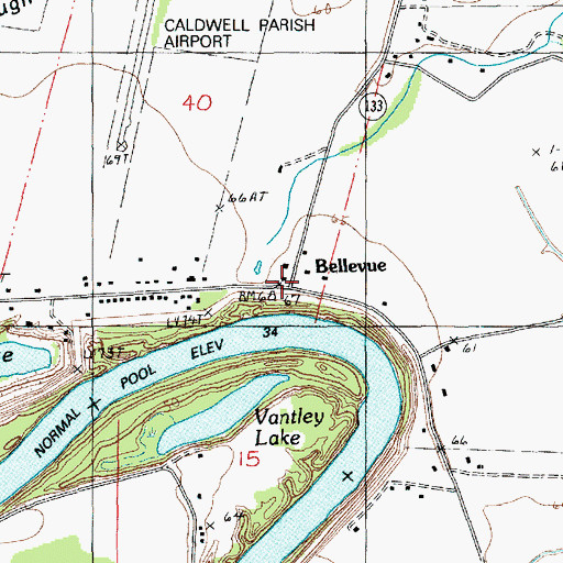 Topographic Map of Bellevue, LA