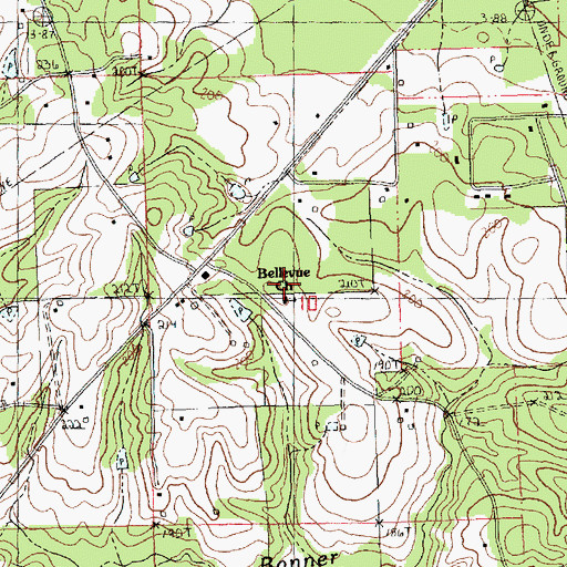 Topographic Map of Bellevue Church, LA