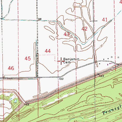 Topographic Map of Benjamin Cemetery, LA