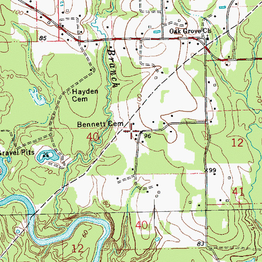 Topographic Map of Bennett Cemetery, LA