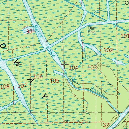 Topographic Map of Berry Bayou, LA
