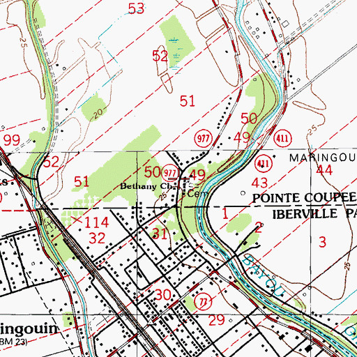 Topographic Map of Bethany Church, LA