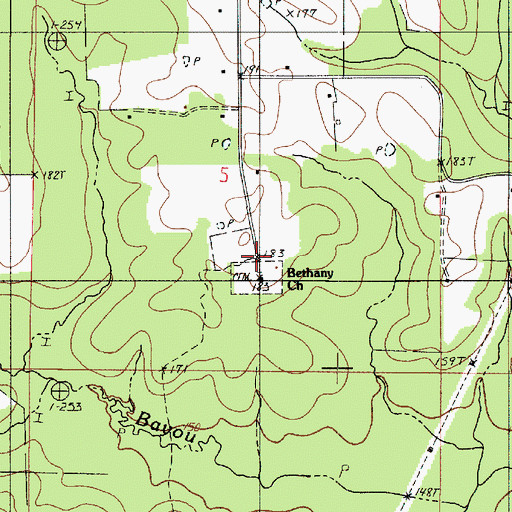 Topographic Map of Bethany Church, LA