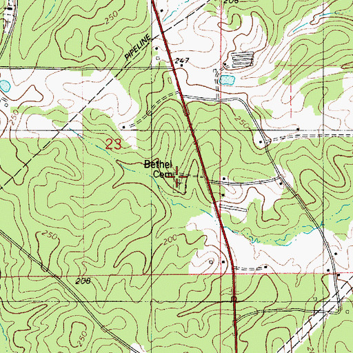 Topographic Map of Old Bethel Cemetery, LA