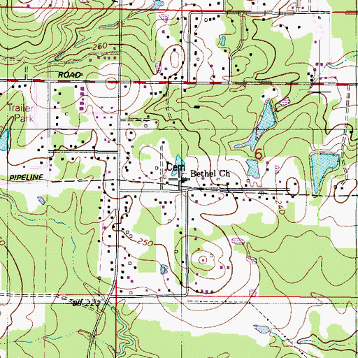 Topographic Map of Bethel Church, LA
