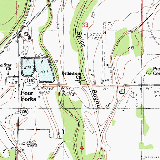Topographic Map of Bethlehem Church, LA