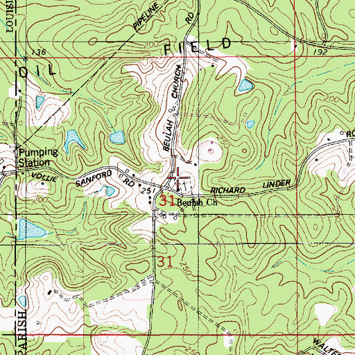 Topographic Map of Beulah Church, LA