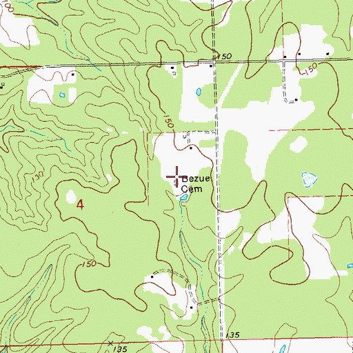 Topographic Map of Bezue Cemetery, LA